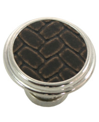 1 1/8-Inch Churchill Round Knob- Polished Nickel/Brown Leather Insert