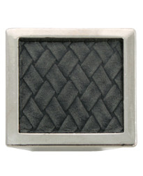 1 5/8-Inch Churchill Square Knob- Polished Nickel/Black Leather Insert