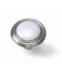 in White First Family Knob 1 1/4-Inch in Satin Chrome