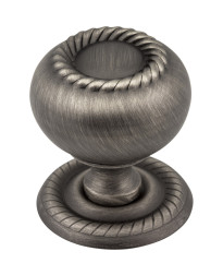 Rhodes 1 1/4" Diameter Steel Rope Knob with Backplate in Brushed Pewter