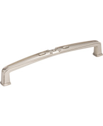 Milan 6 1/4" Centers Decorated Square Pull in Satin Nickel