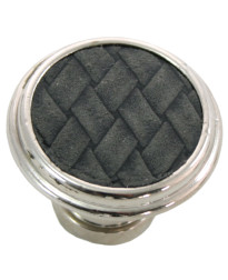 1 1/8-Inch Churchill Round Knob-Polished Nickel/Black Leather Insert