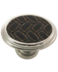 1 5/8-Inch Churchill Oval Knob- Polished Nickel/Brown Leather Insert