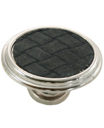 1 5/8-Inch Churchill Oval Knob- Polished Nickel/Black Leather Insert