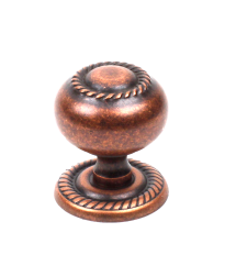 Saturn Hollow Brass Knob/Back Plate, Aged Copper, 1 1/4 inch dia