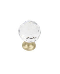 Glamour 1-3/16" (30mm) Transparent Faceted Crystal Knob, Satin Brass Base