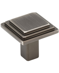 Calloway 1 1/8" Overall Length Stepped Square Cabinet Knob in Brushed Pewter